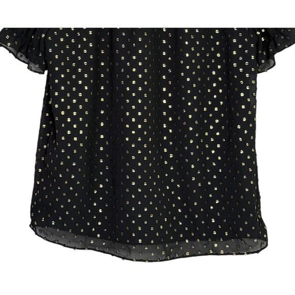 J. Crew Metallic Polka Dot Flowy Short Sleeve Baby Doll Blouse XS Black Gold - Picture 6 of 16